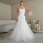 Vestido Noiva Magie Renda Guipier, Tule Ilusion e Saia Sereia Sobreposta com Tule - Branco
