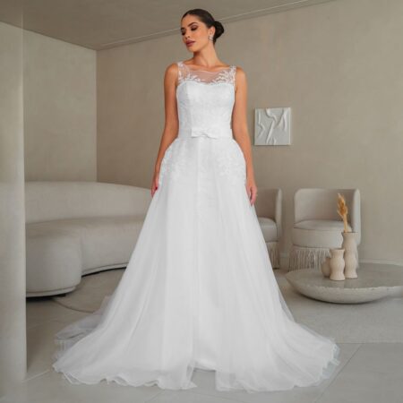 Vestido Noiva Susan Renda Bordada e Saia Dois em Um - Branco