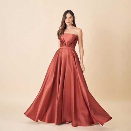 Vestido Elsie Zibeline Tqc com Saia Rodada - Terracota