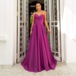 Vestido Hayden Cetim com Brilho, Busto Drapeado Transversal e Saia Rodada - Fuchsia