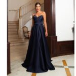 Vestido Hayden Cetim com Brilho, Busto Drapeado Transversal e Saia Rodada - Marinho