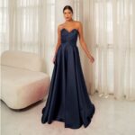 Vestido Eduarda Zibeline Busto Prega e Saia Rodada - Marinho