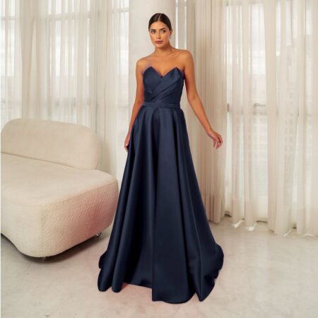 Vestido Eduarda Zibeline Busto Prega e Saia Rodada - Marinho