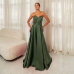 Vestido Eduarda Zibeline Busto Prega e Saia Rodada - Oliva