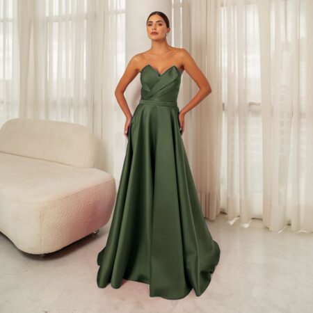 Vestido Eduarda Zibeline Busto Prega e Saia Rodada - Oliva