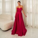 Vestido Eduarda Zibeline Busto Prega e Saia Rodada - Vermelho