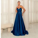 Vestido Bonnie Cetim com Brilho, Franzido Frontal e Saia Rodada - Royal