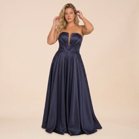 Vestido Jimena Zibeline Busto Prega e Saia Rodada - Marinho