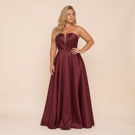 Vestido Jimena Zibeline Busto Prega e Saia Rodada - Marsala