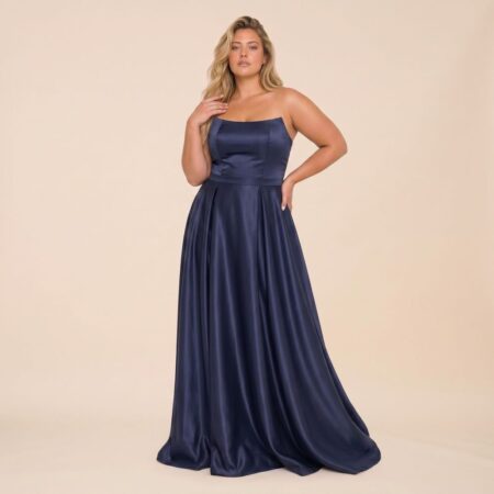 Vestido Lia Zibeline Decote Reto e Saia Rodada - Marinho