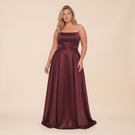 Vestido Lia Zibeline Decote Reto e Saia Rodada - Marsala