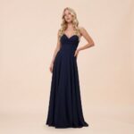 Vestido Jordana Crepe Ggt, Busto Drapeado, Barbatana Cintura e Saia Rodada - Marinho