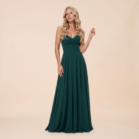 Vestido Jordana Crepe Ggt, Busto Drapeado, Barbatana Cintura e Saia Rodada - Musgo