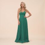 Vestido Jordana Crepe Ggt, Busto Drapeado, Barbatana Cintura e Saia Rodada - Verde