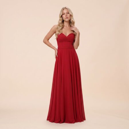 Vestido Jordana Crepe Ggt, Busto Drapeado, Barbatana Cintura e Saia Rodada - Vermelho