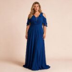 Vestido Jade Busto Chiffon Franzido, Detalhe Manga e Saia Rodada - Royal
