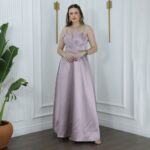 Vestido Alma Zibeline  Busto Prega Alça Delicada Saia Evase - Lavanda