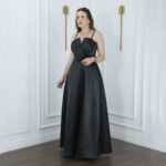 Vestido Alma Zibeline  Busto Prega Alça Delicada Saia Evase - Preto