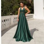 Vestido Sharon Cetim Detalhe Bordado, Alça Cruzada e Saia Rodada - Musgo