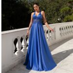 Vestido Sharon Cetim Detalhe Bordado, Alça Cruzada e Saia Rodada - Royal