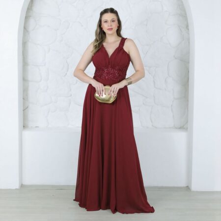 Vestido Jane Chiffon Plissado Saia Rodada - Marsala