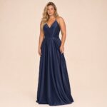 Vestido Charlotte Cetim Prega Frontal e Saia Rodada - Marinho