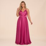 Vestido Charlotte Cetim Prega Frontal e Saia Rodada - Pink