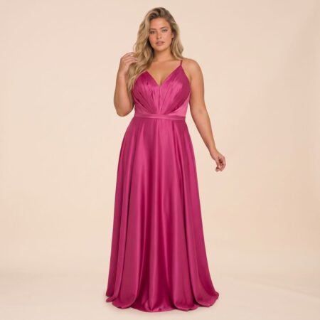 Vestido Charlotte Cetim Prega Frontal e Saia Rodada - Pink