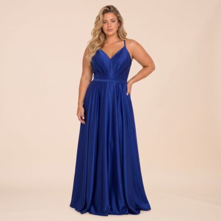 Vestido Charlotte Cetim prega frontal e saia rodada - Royal
