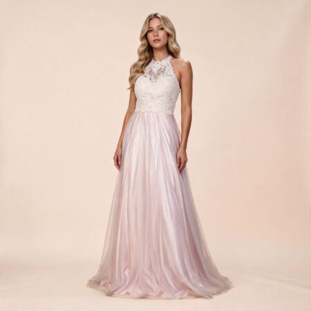 Vestido Alicia Importado Renda Aplicada com Perola Saia Rodada - Rosa