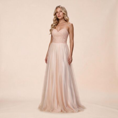 Vestido Peyton Importado Busto Bordado e Saia de Tule - Salmao