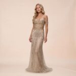 Vestido Fernanda Importado Ombro A Ombro Bordado e Saia Sereia - Dourado