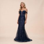 Vestido Fernanda Importado Ombro A Ombro Bordado e Saia Sereia - Marinho