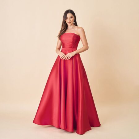 Vestido Charlie Zibeline Plissado Frontal e Saia Rodada - Vermelho