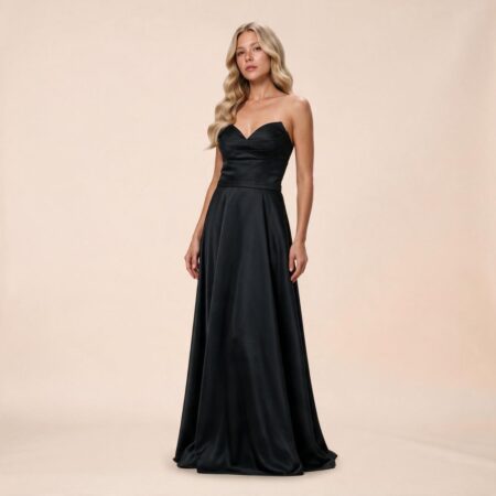 Vestido Camila Zibeline Busto Drapeado e Saia Rodada - Preto