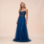 Vestido Valentina Importado Tqc Bordado e Saia Rodada Tule - Azul Jeans