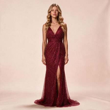 Vestido Laura Importado Paete e Fenda - Bordo