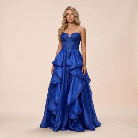 Vestido Aylin Organza Tqc e Saia Cascata - Royal