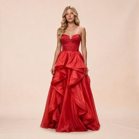 Vestido Aylin Organza Tqc e Saia Cascata - Vermelho