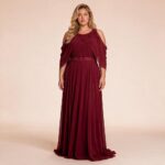 Vestido Nina Chiffon Pala Bordado, Detalhe Manga e Saia Rodada - Marsala