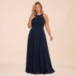 Vestido Angelina Chiffon, Bordado No Colo e Saia Rodada - Marinho