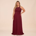 Vestido Angelina Chiffon, Bordado No Colo e Saia Rodada - Marsala