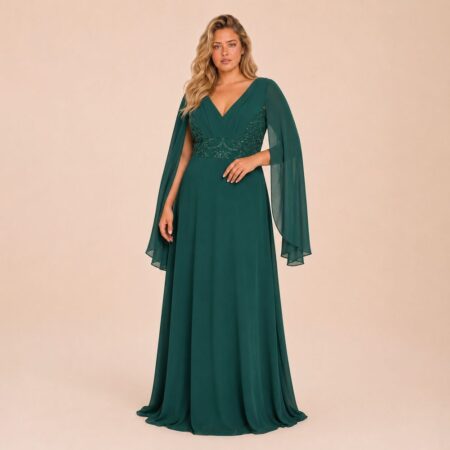 Vestido Larissa Crepe Ggt, Bordado Cintura e Capa Lateral - Musgo
